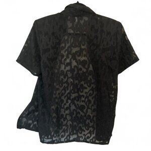 Vintage Lauren Lee Black sheer print button up shirt women's